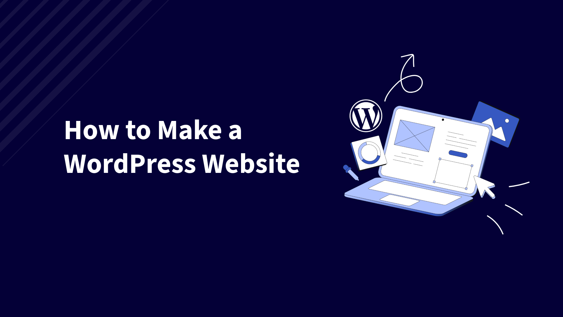 Guide: Create a WordPress website, laptop illustration.