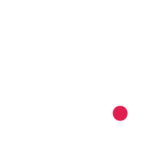 White circle with red dot logo.