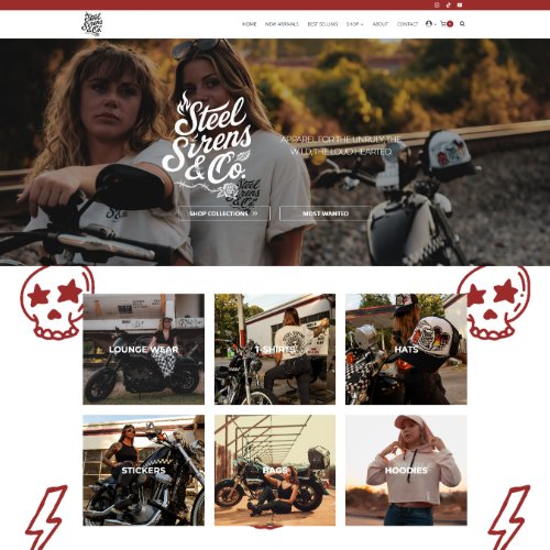 Steel Sirens & Co. motorcycle apparel homepage.
