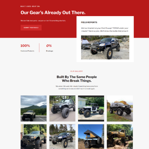 Off-road vehicles showcased in product gallery